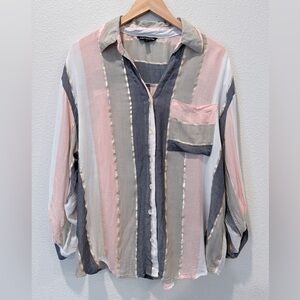 Club Z Collection 2X Metallic Stripe Button Down | Coastal Boho Plus Size